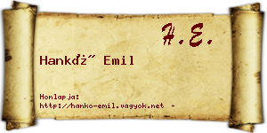 Hankó Emil névjegykártya